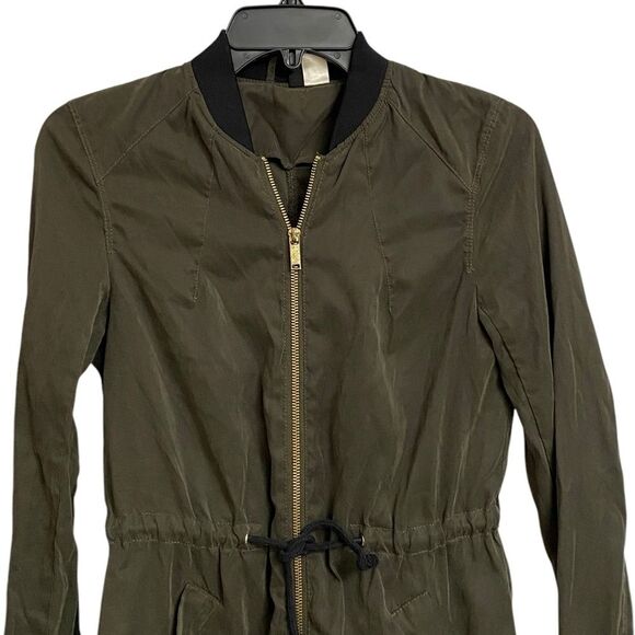 H&M Waist Tie Lightweight Bomber Jacket Women's Size 4 Army Green Military Chic - Picture 2 of 16